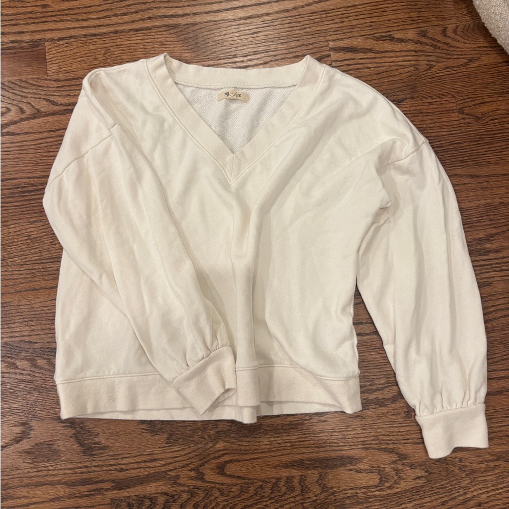 Madewell Women's V-Neck Cream sweatshirt Top